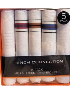 French Connection Mens Luxury Handkerchiefs 5 Pack 16x16 Cotton Blend